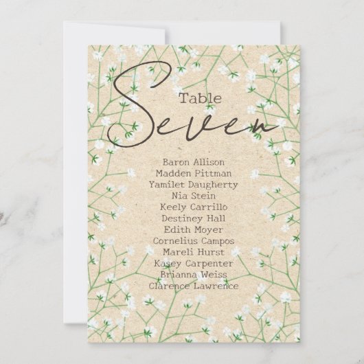 Baby's Breath Wedding Table Number Zating Chart 7 Kaart (Voorkant)