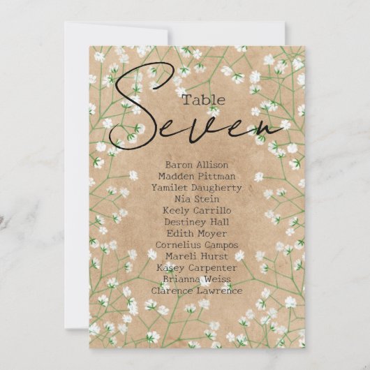 Baby's Breath Wedding Table Number Zating Chart 7 Kaart (Voorkant)