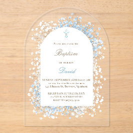 Baby's Breath white blue flowers Baptism Acryl Uitnodigingen