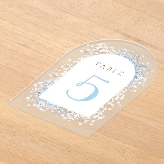 Baby's Breath white blue table number Acryl Uitnodigingen (Laagn)