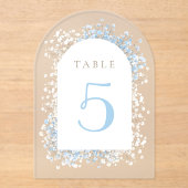 Baby's Breath white blue table number Acryl Uitnodigingen (Voorkant)