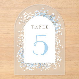 Baby's Breath white blue table number Acryl Uitnodigingen