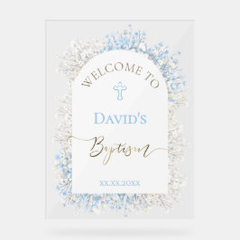 Baby's Breath white blue welcome sign Acryl Bord