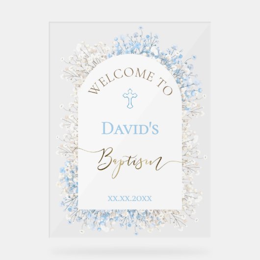 Baby's Breath white blue welcome sign Acryl Bord (Voorkant)