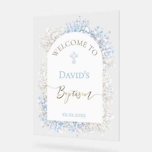 Baby's Breath white blue welcome sign Acryl Bord (Hoek)