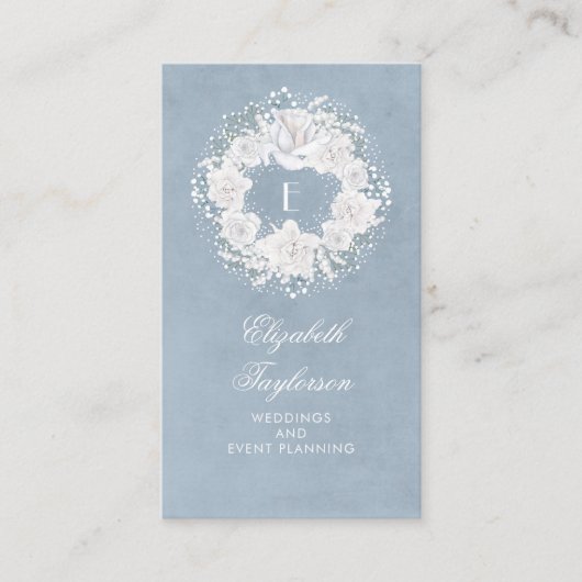 Baby's Breath White en Dusty Blue Floral Visitekaartje (Voorkant)