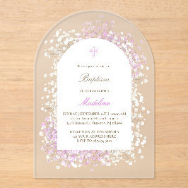 Baby's Breath white lilac baby girl Baptism Acryl Uitnodigingen