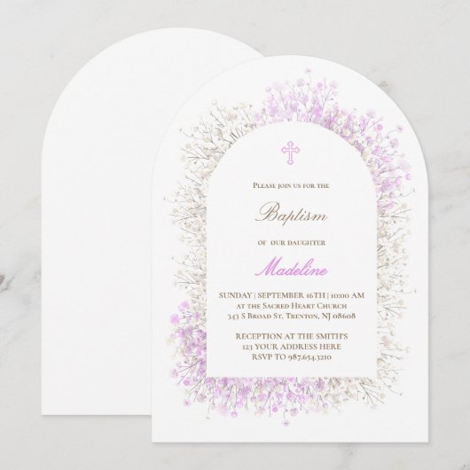 Baby's Breath white lilac baby girl Baptism Kaart (Voorkant / Achterkant)