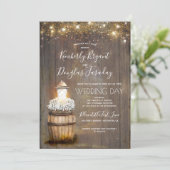 Baby's Breath Wine Barrel Rustieke Lantaarn Bruilo Kaart (Staand voorkant)