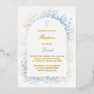 Baby's Breath wit blauwe babyjongen Doop Folie Uitnodiging