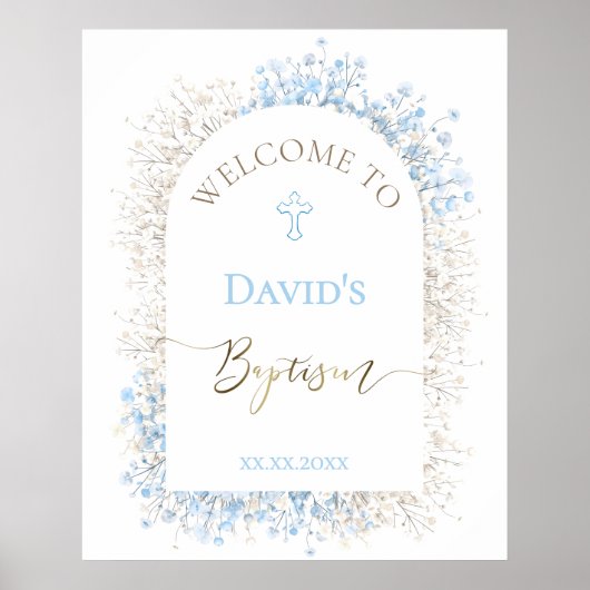 Baby's Breath wit blauwe Doop welkom  Poster (Voorkant)