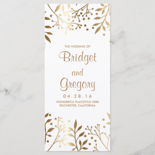 Baby's Breath Wit en Gouden Huwelijksprogramma's Programmakaart (Voorkant)