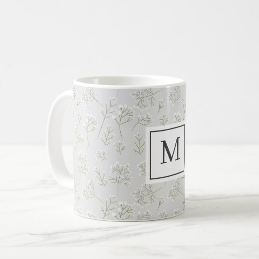 Baby's Breath Witte Bloem Gypsophila Monogram Koffiemok (Voorkant links)