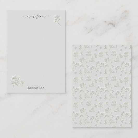 Baby's Breath Witte Bloem Waterverf Gypsophila Notitiekaartje (Voorkant / Achterkant)