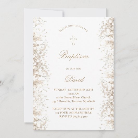 Baby's Breath witte bloemen | babyjongen Doop Kaart (Voorkant)