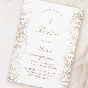 Baby's Breath witte bloemen   babyjongen Doop Kaart