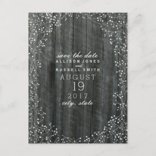 Baby's Breath Wood Geïnspireerd Save The Date Aankondigingskaart