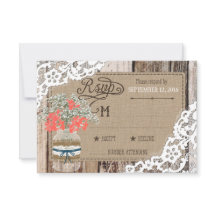 Baby's Breath Wood Lace Rustic RSVP-kaart