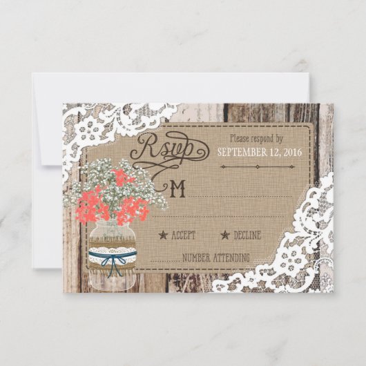 Baby's Breath Wood Lace Rustic RSVP-kaart RSVP Kaartje (Voorkant)