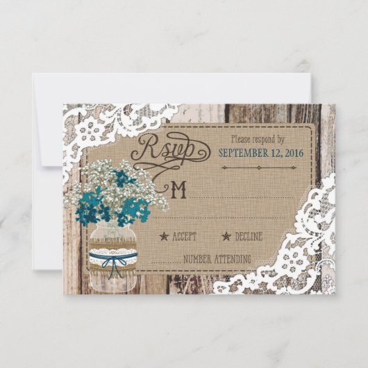 Baby's Breath Wood Lace Rustic RSVP-kaart RSVP Kaartje (Voorkant)