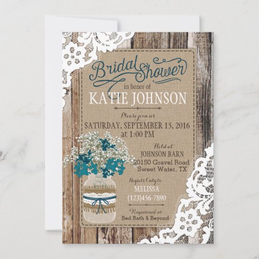 Baby's Breath Wood Lace Rustic Vrijgezellenfeest Kaart (Voorkant)