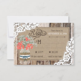 Baby's Breath Wood Lace Rustieke RSVP-kaart RSVP Kaartje