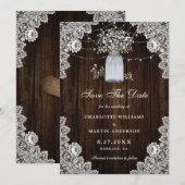 Baby's Breath Wood Mason Jar String Lights Wedding Save The Date (Voorkant / Achterkant)