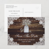 Baby's Breath Wood Mason Jar Wedding Save The Date Aankondigingskaart (Voorkant / Achterkant)