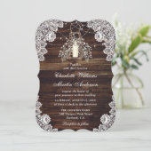 Baby's Breath Wood String Lights Lantaarn Wedding Kaart (Staand voorkant)