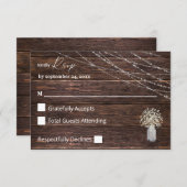 Baby's Breath, Wood & String Lights op Maaltijd RSVP Kaartje (Voorkant / Achterkant)