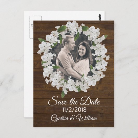 Babys Breath Wreath Bruiloft Save the Date Briefkaart (Voorkant / Achterkant)