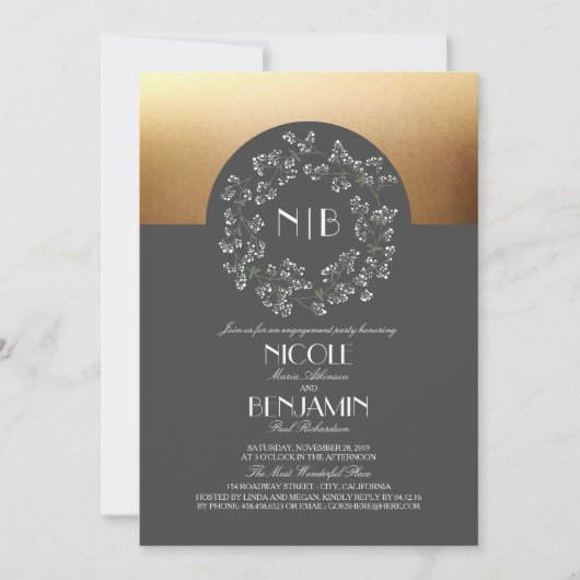  Baby's Breath Wreath Gold Engagement Party Kaart (Voorkant)