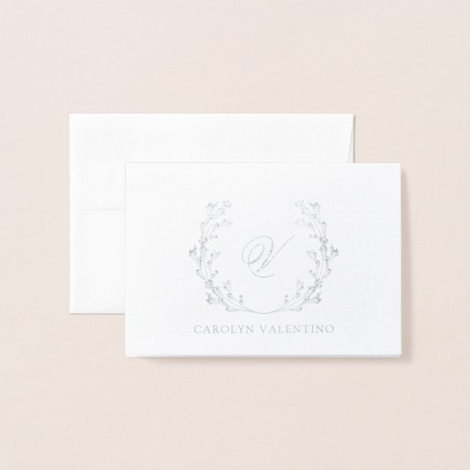 Baby's Breath Wreath Silver Monogram Folie Kaarten (Voorkant met envelop)