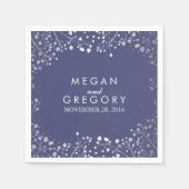 Baby's Breath Zilver Bloemen Navy Bruiloft Servet (Voorkant)