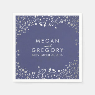 Baby's Breath Zilver Bloemen Navy Bruiloft Servet