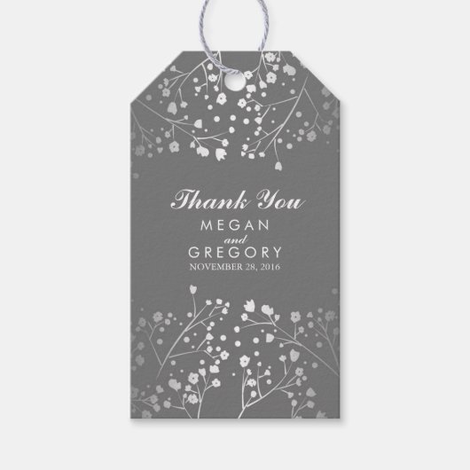 Baby's Breath Zilver en Grijs Bruiloft Cadeaulabel (Voorkant)