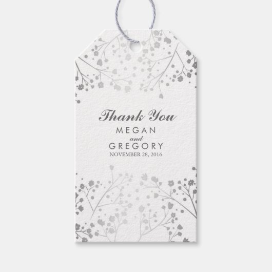 Baby's Breath Zilver en Wit Bruiloft Cadeaulabel (Voorkant)