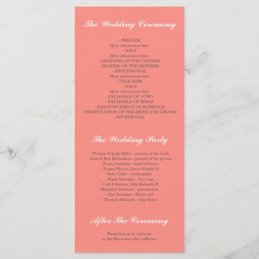 Baby's Breath Zilver Koraal Trouwprogramma's Programmakaart (Achterkant)