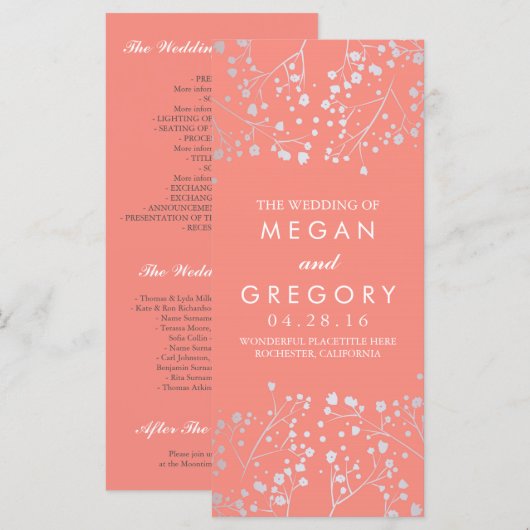 Baby's Breath Zilver Koraal Trouwprogramma's Programmakaart (Voorkant / Achterkant)