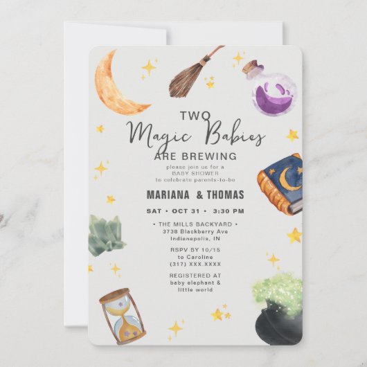 Baby's Brewing Twins Neutral Halloween Baby shower Kaart (Voorkant)