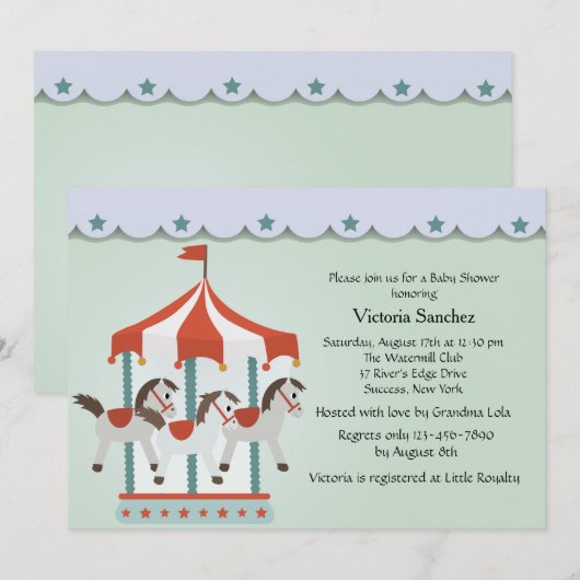 Baby's Carrouseluitnodiging Kaart (Voorkant / Achterkant)