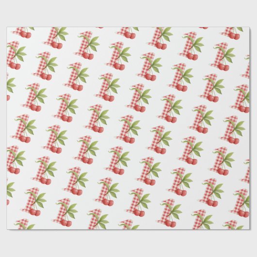 Baby's Cherry First Red Gingham Birthday Cadeaupapier (Vlak)