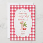 Baby's Cherry First Red Gingham Birthday Kaart (Voorkant)