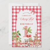 Baby's Cherry First Red Gingham Birthday Kaart (Voorkant)