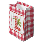 Baby's Cherry First Red Gingham Birthday Medium Cadeauzakje (Voorkant Gekanteld)