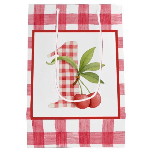 Baby's Cherry First Red Gingham Birthday Medium Cadeauzakje (Achterkant)