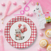 Baby's Cherry First Red Gingham Birthday Papieren Bordje (Feest)