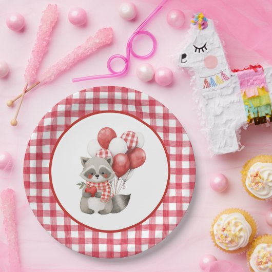 Baby's Cherry First Red Gingham Birthday Papieren Bordje (Feest)