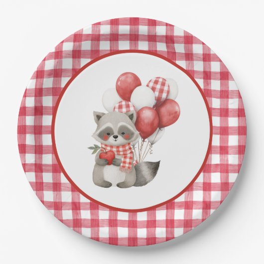 Baby's Cherry First Red Gingham Birthday Papieren Bordje (Voorkant)