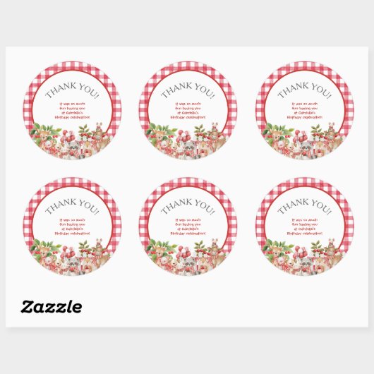 Baby's Cherry First Red Gingham Birthday Ronde Sticker (Vel)